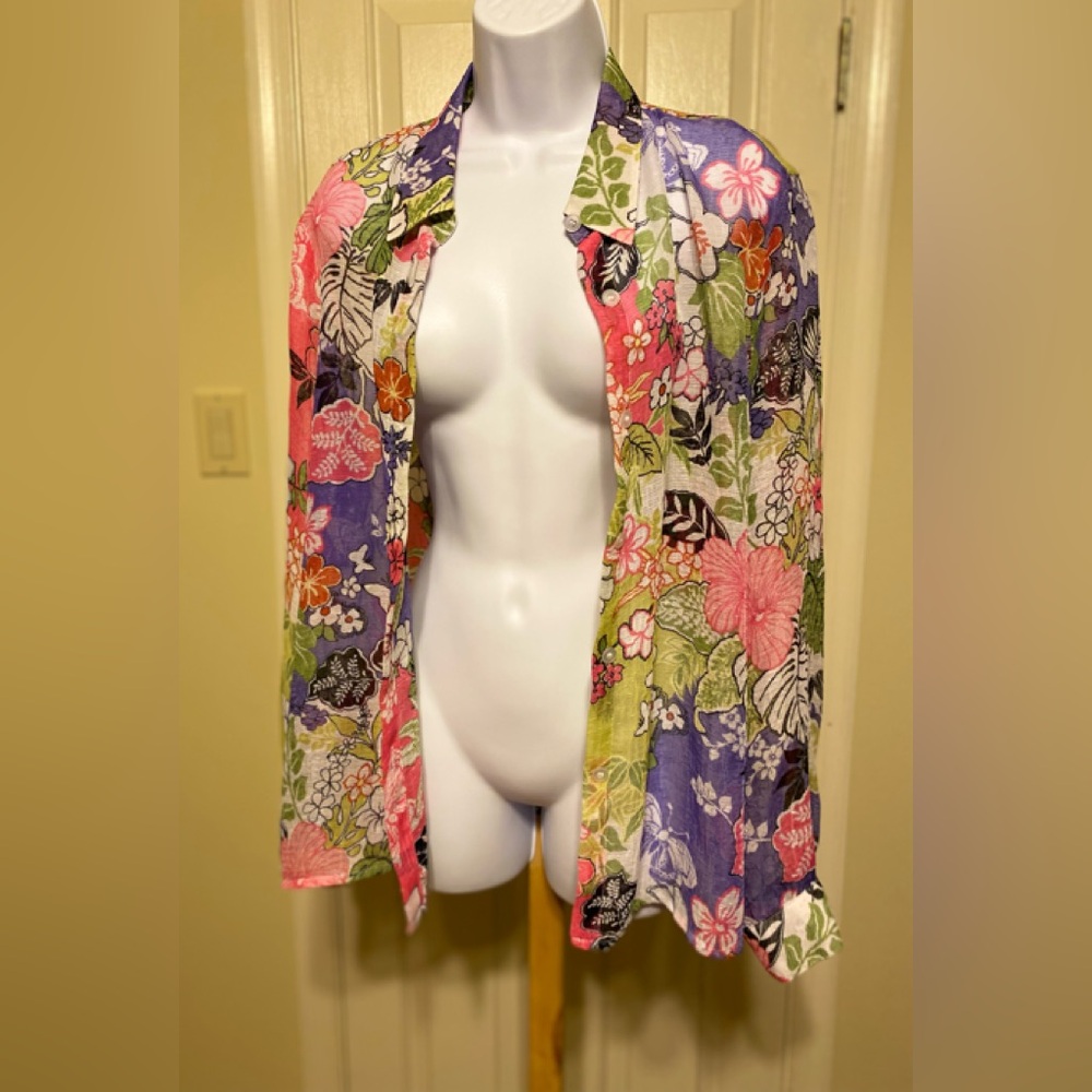 ALFRED DUNNER Floral Long Wide Sleeve Beach Coverup, Size: 16P